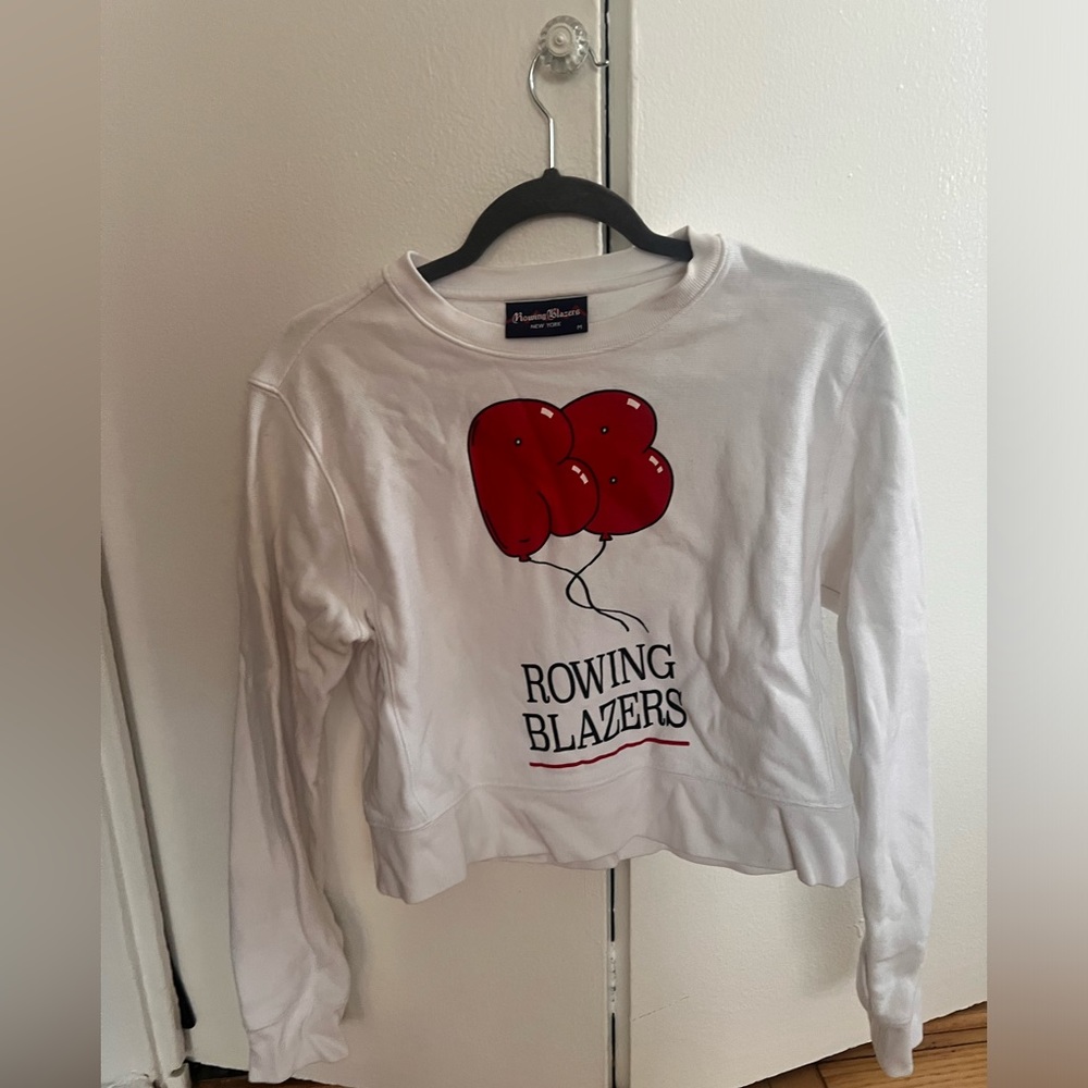 Cropped White Rowing Blazers Balloon Font Sweater
